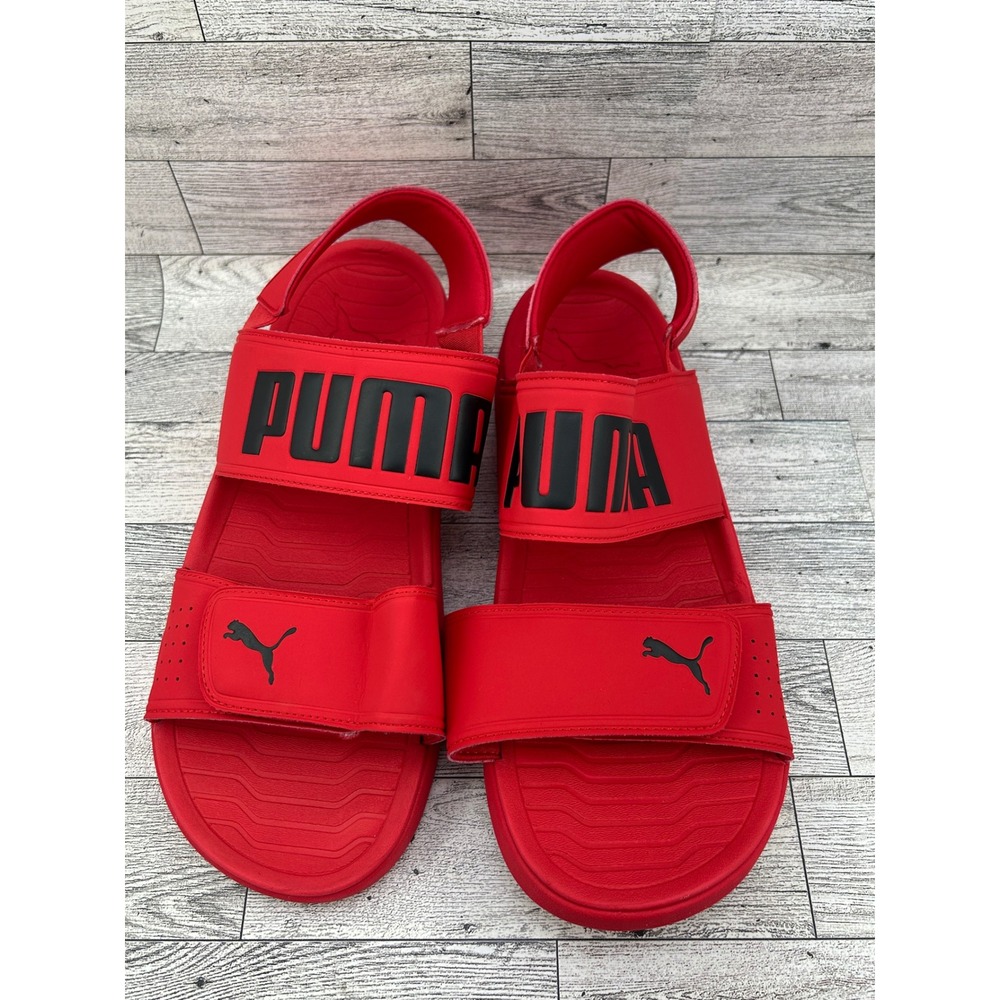 Puma Softride Sandals Men Sz 11 Red Black Adjustable Strap Athletic Slides